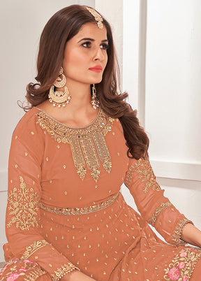 3 Pc Cream Semi Stitched Georgette Sharara Suit Set VDSOT16062067 - Indian Silk House Agencies