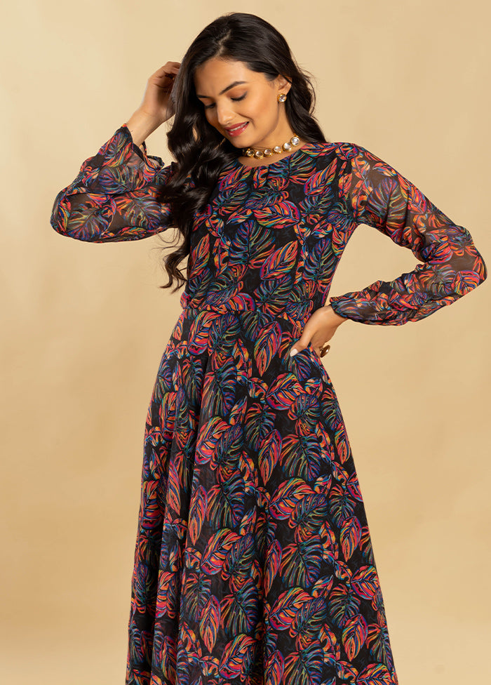 Multicolor Georgette Long Dress - Indian Silk House Agencies