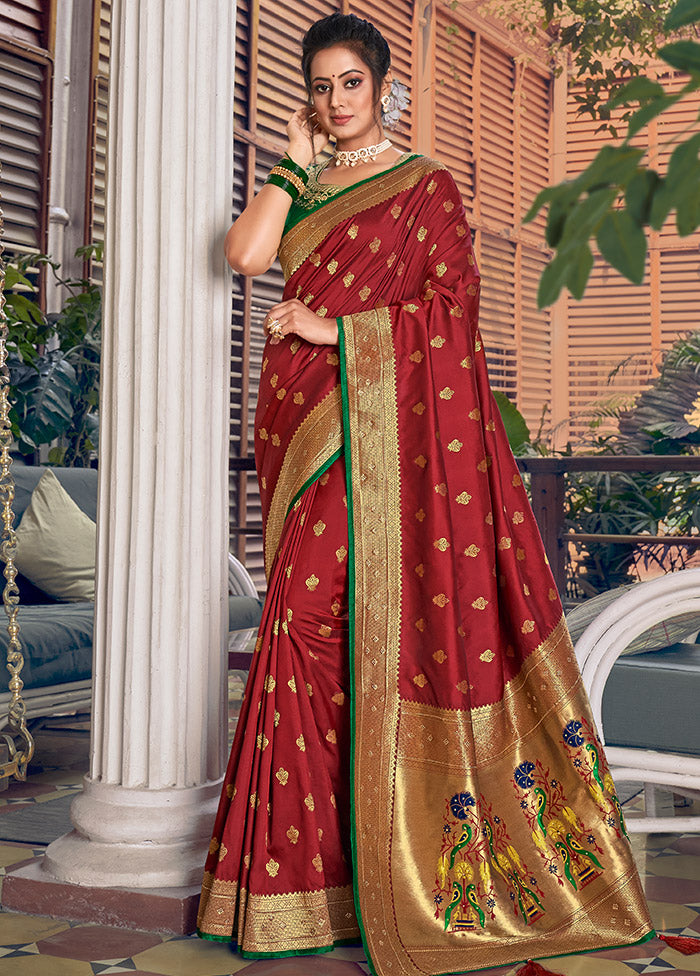 Maroon Spun Silk Saree With Blouse Piece - Indian Silk House Agencies