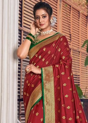 Maroon Spun Silk Saree With Blouse Piece - Indian Silk House Agencies