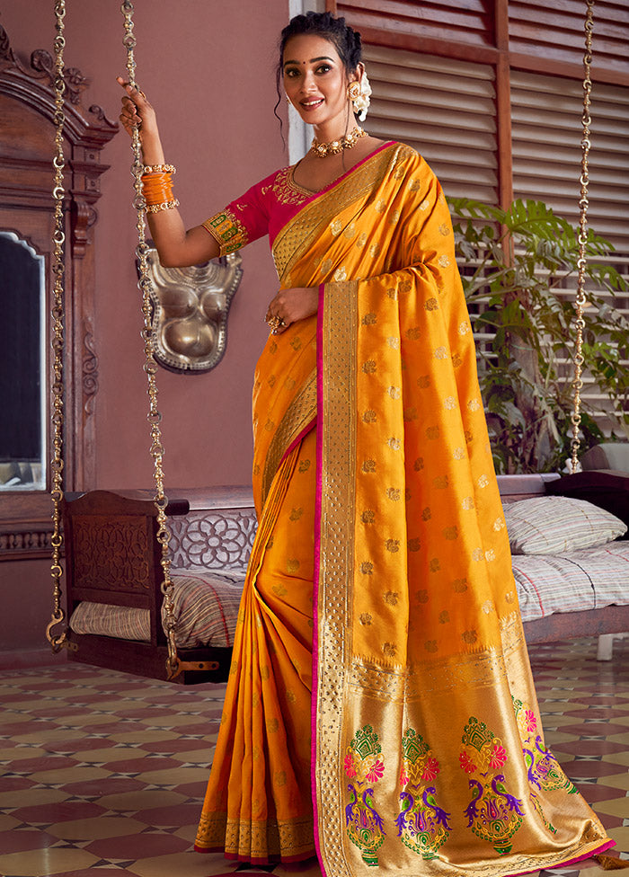 Mustard Spun Silk Saree With Blouse Piece - Indian Silk House Agencies