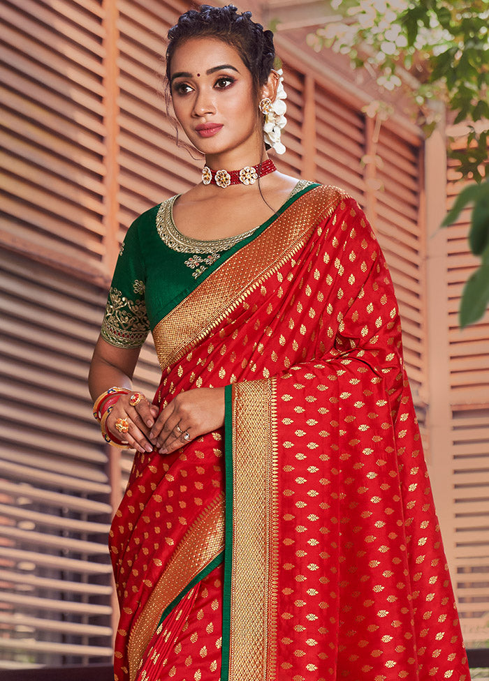 Red Spun Silk Saree With Blouse Piece - Indian Silk House Agencies