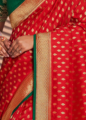 Red Spun Silk Saree With Blouse Piece - Indian Silk House Agencies