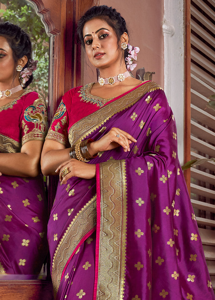 Purple Spun Silk Saree With Blouse Piece - Indian Silk House Agencies