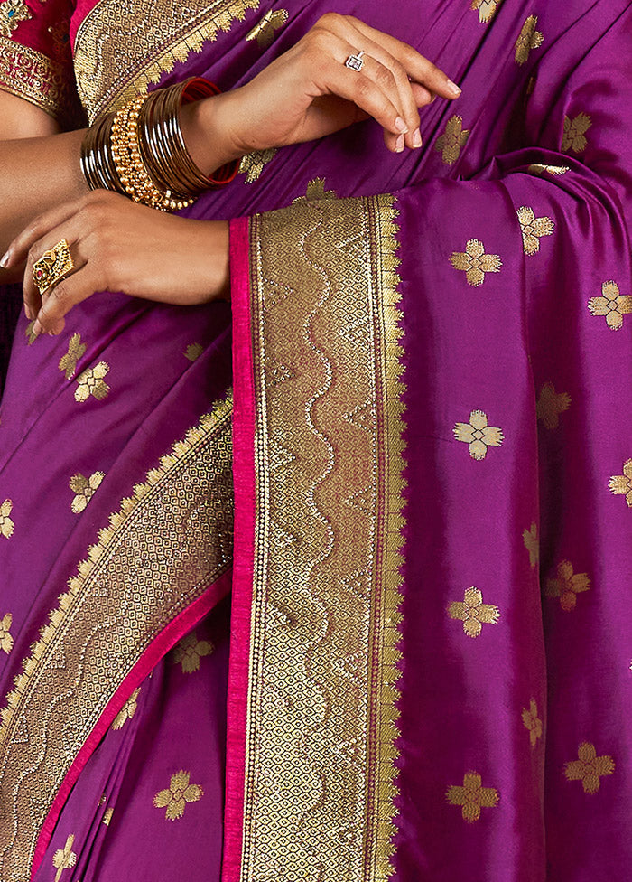 Purple Spun Silk Saree With Blouse Piece - Indian Silk House Agencies