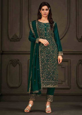 3 Pc Green Semi Stitched Georgette Suit Set VDSOT26062029 - Indian Silk House Agencies