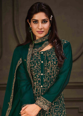 3 Pc Green Semi Stitched Georgette Suit Set VDSOT26062029 - Indian Silk House Agencies