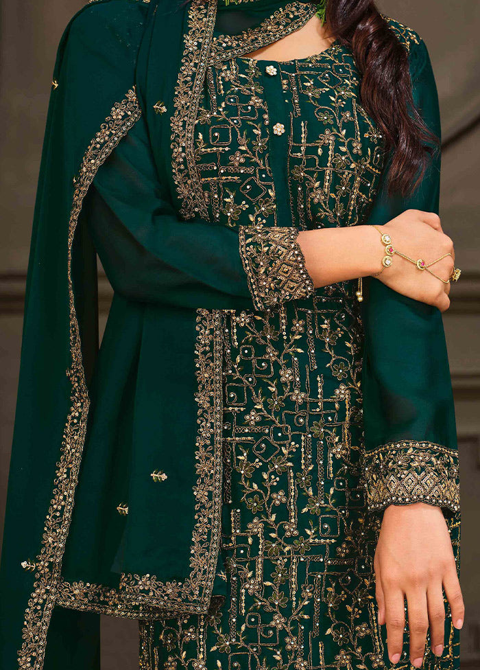 3 Pc Green Semi Stitched Georgette Suit Set VDSOT26062029 - Indian Silk House Agencies