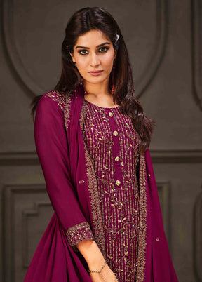 3 Pc Magenta Semi Stitched Georgette Suit Set VDSOT26062030 - Indian Silk House Agencies