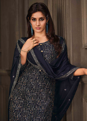 3 Pc Blue Semi Stitched Georgette Suit Set VDSOT26062032 - Indian Silk House Agencies