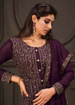 3 Pc Purple Semi Stitched Georgette Suit Set VDSOT26062034 - Indian Silk House Agencies