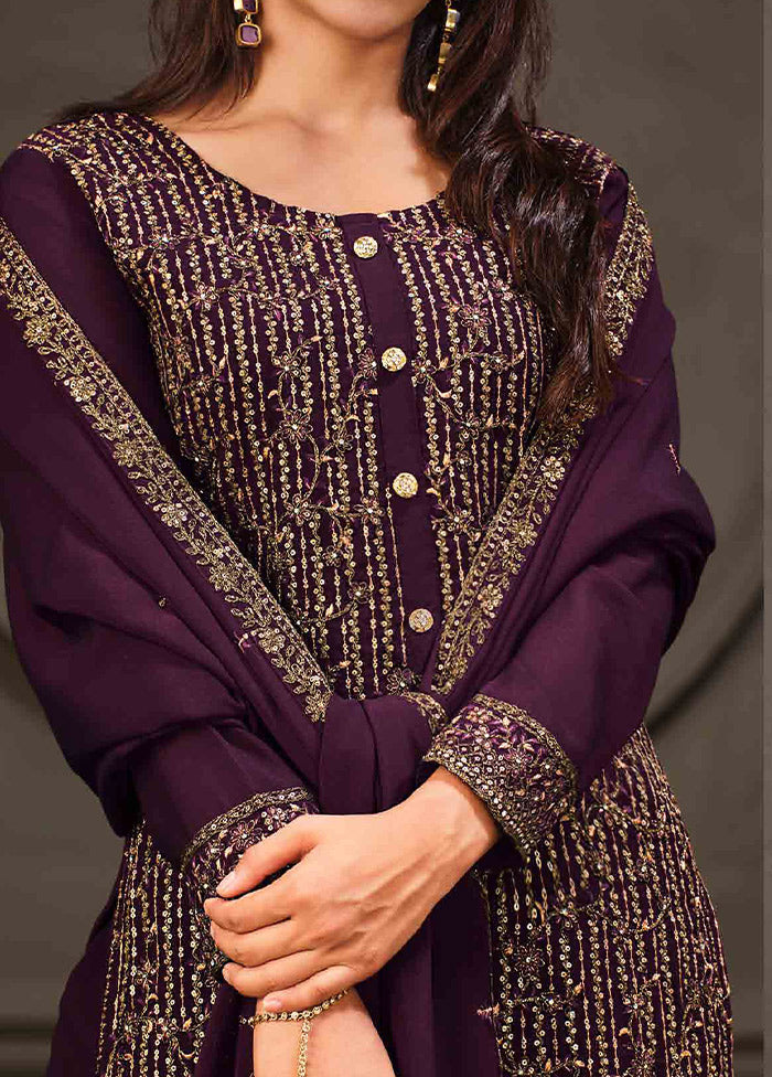 3 Pc Purple Semi Stitched Georgette Suit Set VDSOT26062034 - Indian Silk House Agencies