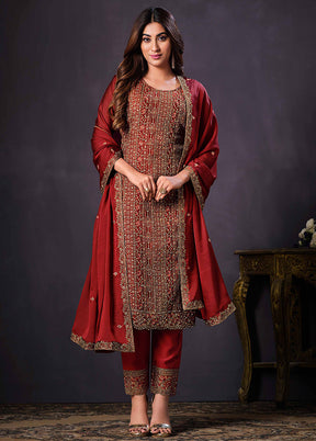 3 Pc Red Semi Stitched Georgette Suit Set VDSOT26062023 - Indian Silk House Agencies