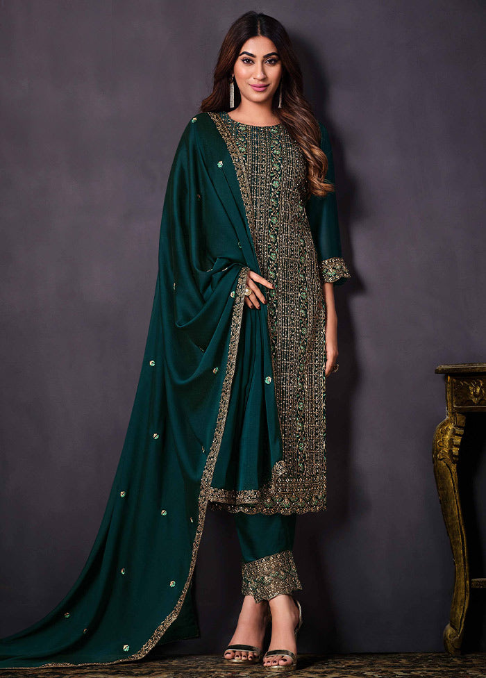 3 Pc Green Semi Stitched Georgette Suit Set VDSOT26062025 - Indian Silk House Agencies