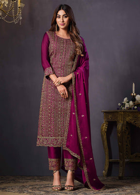 3 Pc Magenta Semi Stitched Georgette Suit Set VDSOT26062026 - Indian Silk House Agencies
