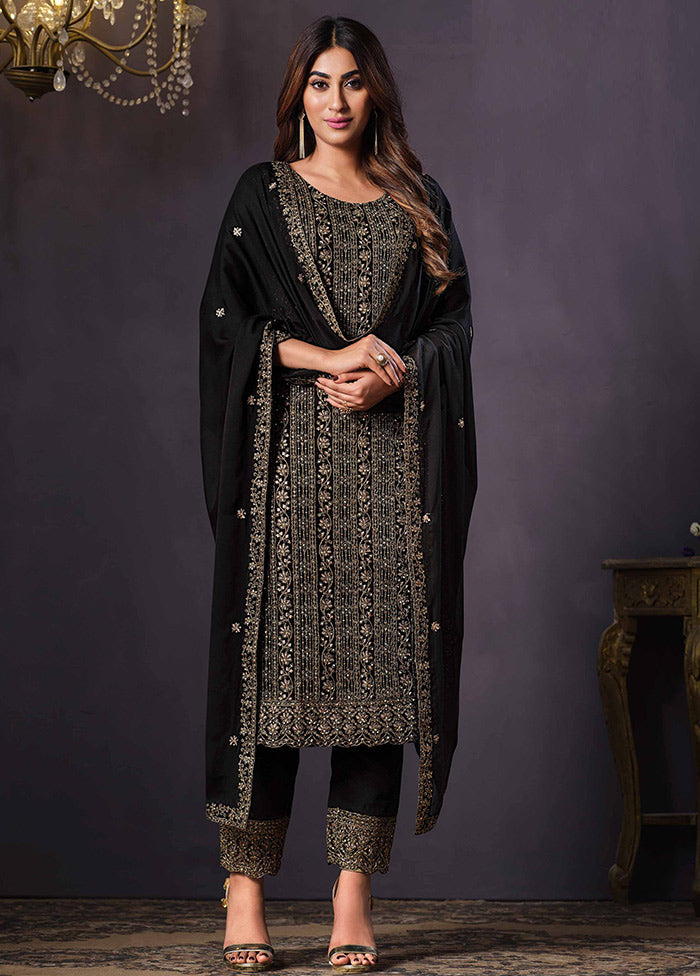 3 Pc Black Semi Stitched Georgette Suit Set VDSOT26062027 - Indian Silk House Agencies
