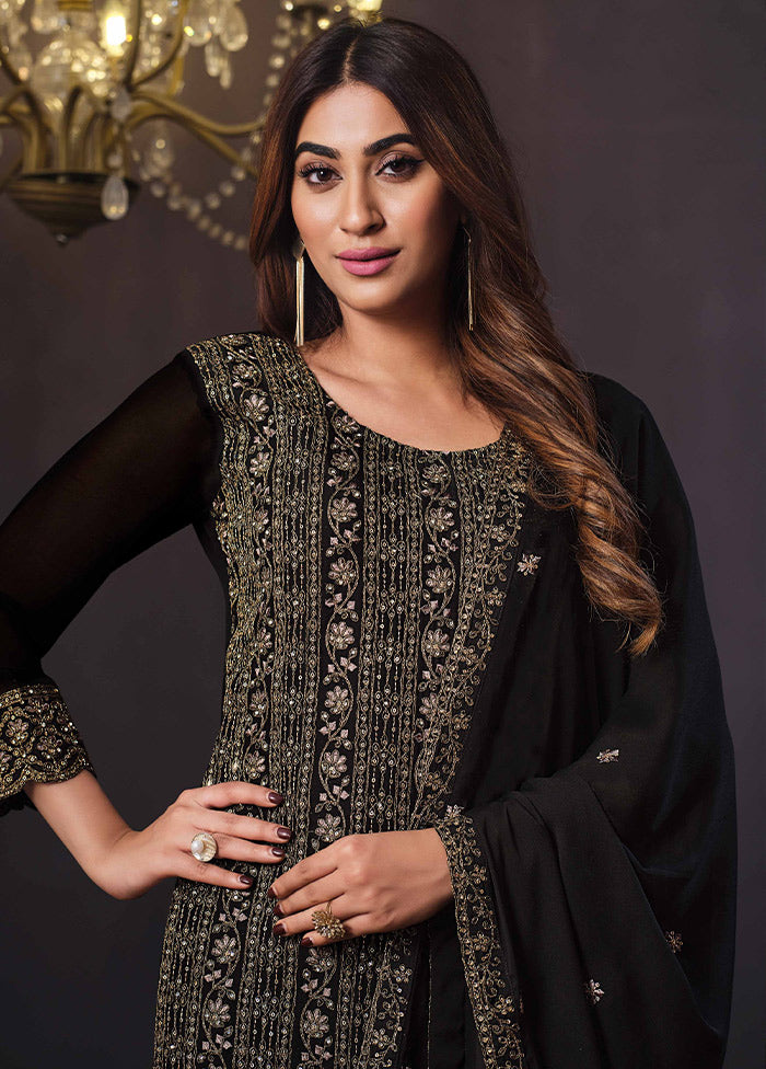 3 Pc Black Semi Stitched Georgette Suit Set VDSOT26062027 - Indian Silk House Agencies