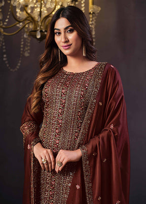 3 Pc Maroon Semi Stitched Georgette Suit Set VDSOT26062028 - Indian Silk House Agencies