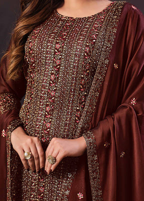 3 Pc Maroon Semi Stitched Georgette Suit Set VDSOT26062028 - Indian Silk House Agencies