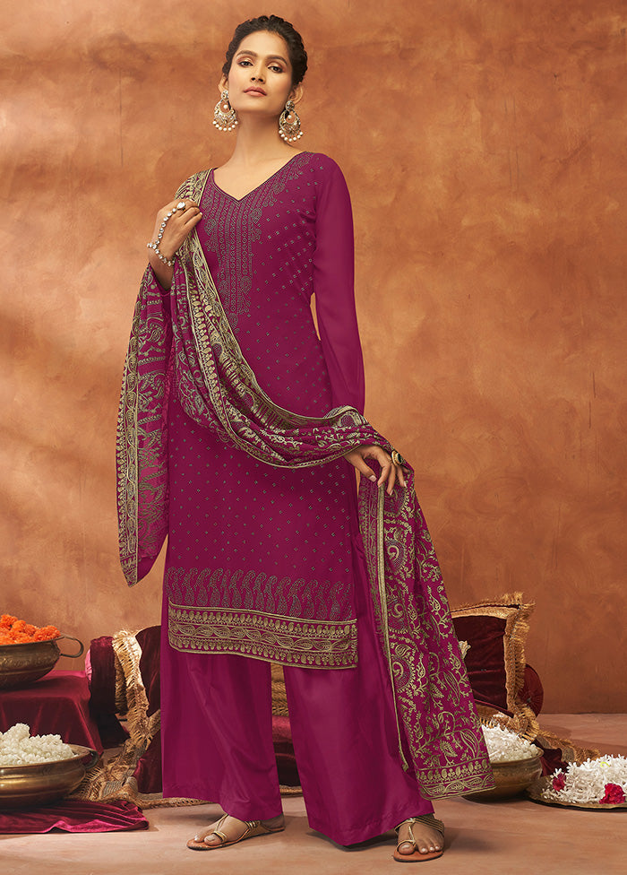 3 Pc Pink Unstitched Pure Georgette Suit Set VDSOT14082024 - Indian Silk House Agencies