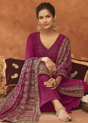3 Pc Pink Unstitched Pure Georgette Suit Set VDSOT14082024 - Indian Silk House Agencies