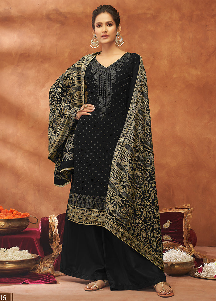 3 Pc Black Unstitched Pure Georgette Suit Set VDSOT14082027 - Indian Silk House Agencies