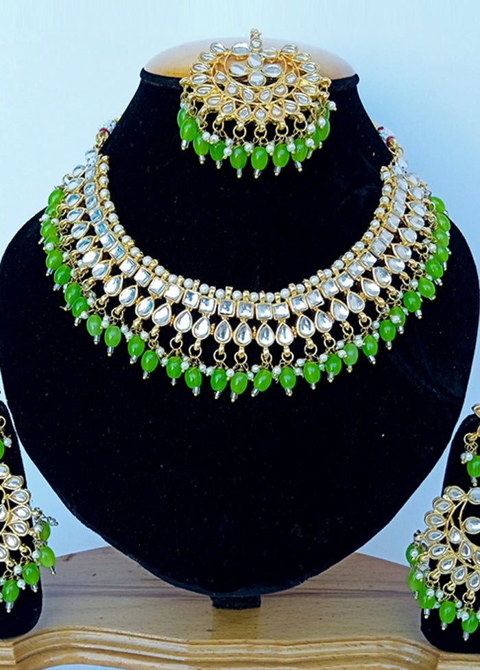 Green Alloy Cz Stone Jewellery Set