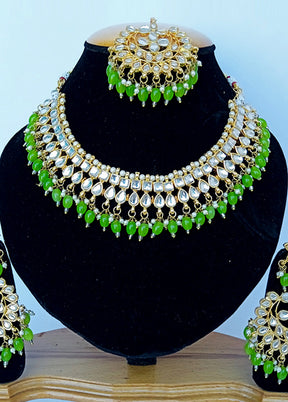 Green Alloy Cz Stone Jewellery Set