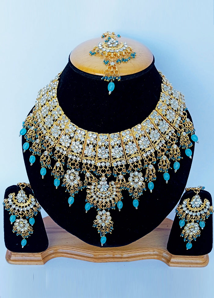 Blue Alloy Cz Stone Jewellery Set