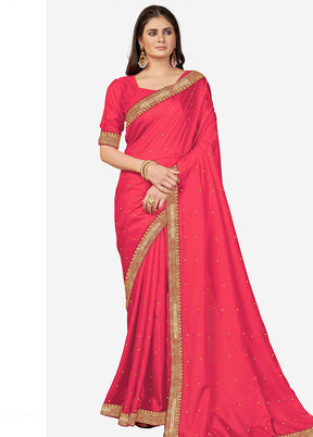 Pink Spun Silk Embellished Saree With Blouse Piece - Indian Silk House Agencies