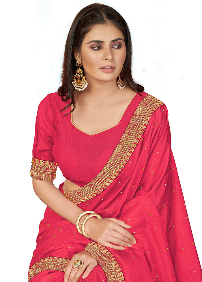 Pink Spun Silk Embellished Saree With Blouse Piece - Indian Silk House Agencies