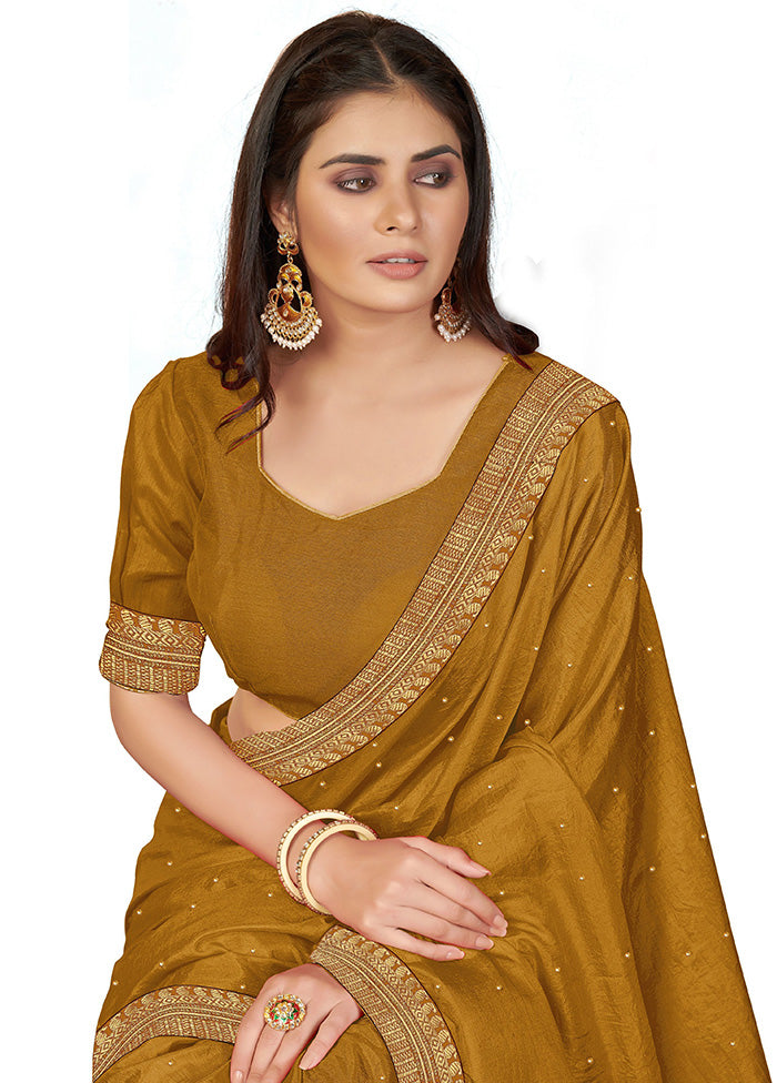 Mustard Spun Silk Embellished Saree With Blouse Piece - Indian Silk House Agencies