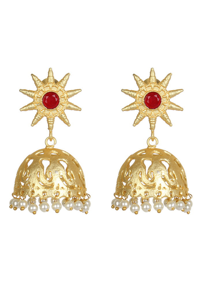Handcrafted Red Matte Gold Brass Earrings - Indian Silk House Agencies