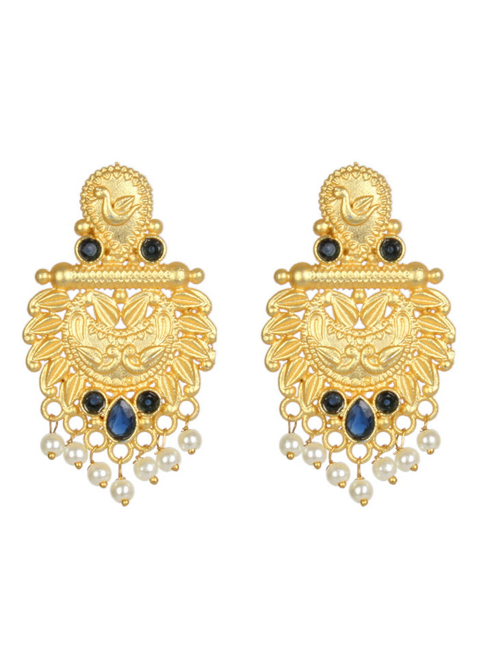 Handcrafted Blue Matte Gold Brass Earrings - Indian Silk House Agencies