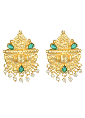 Green Matte Gold Brass Earrings - Indian Silk House Agencies