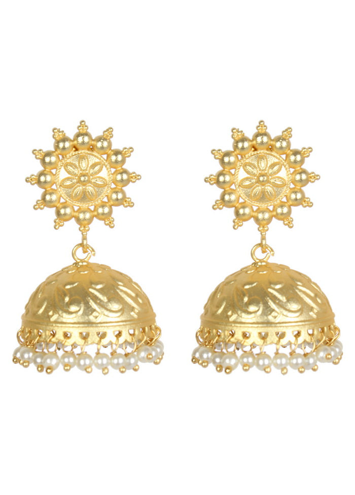 Handcrafted Matte Gold Brass Jhumka - Indian Silk House Agencies