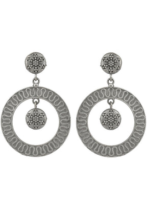 Round Shape Silver Tone Brass Earrings - Indian Silk House Agencies