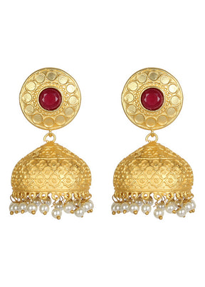 Handcrafted Red Matte Gold Brass Jhumka - Indian Silk House Agencies
