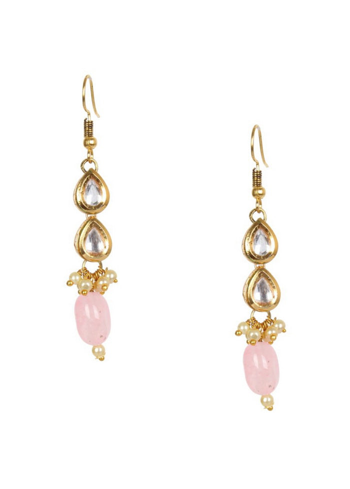 Handcrafted Pink Matte Gold Brass Earrings - Indian Silk House Agencies