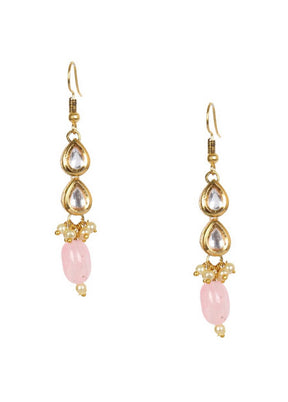 Handcrafted Pink Matte Gold Brass Earrings - Indian Silk House Agencies