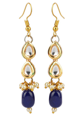 Blue Gold Matte Gold Brass Earrings - Indian Silk House Agencies