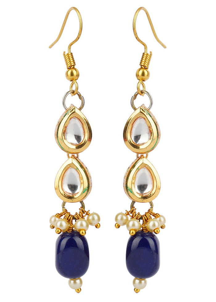 Blue Gold Matte Gold Brass Earrings - Indian Silk House Agencies