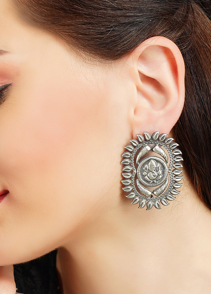 Lord Ganesha Handcrafted Silver Stud Earrings - Indian Silk House Agencies