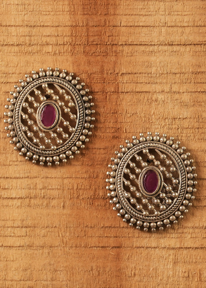 Pink Silver Tone Brass Earrings - Indian Silk House Agencies