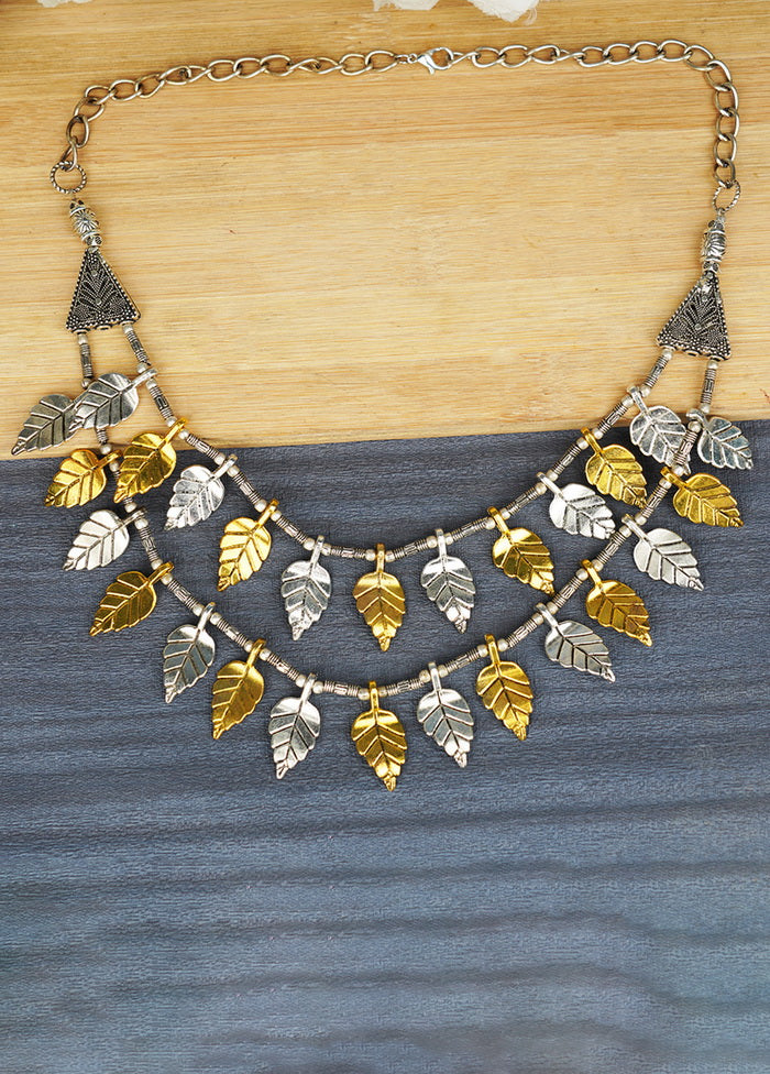 Leaf Style Dual Tone Brass Necklace - Indian Silk House Agencies
