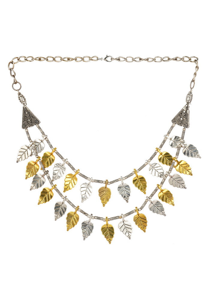Leaf Style Dual Tone Brass Necklace - Indian Silk House Agencies
