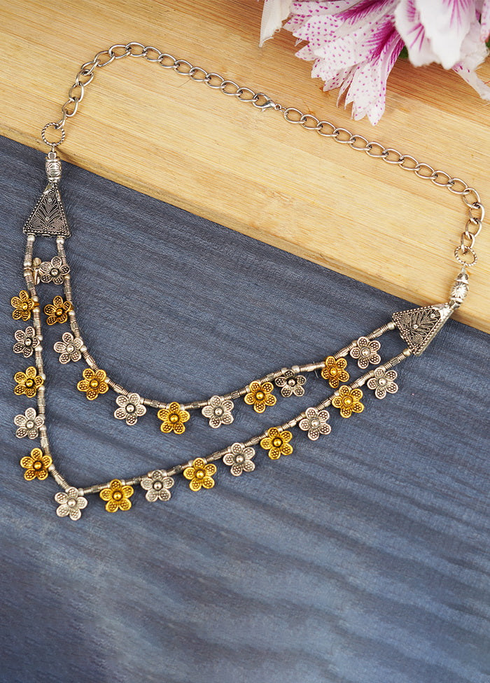 Flower Design Dual Tone Brass Necklace - Indian Silk House Agencies