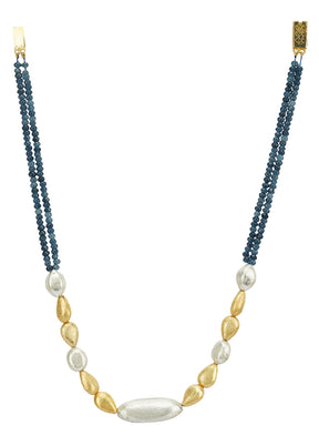 White And Golden Beads Brass Necklace - Indian Silk House Agencies