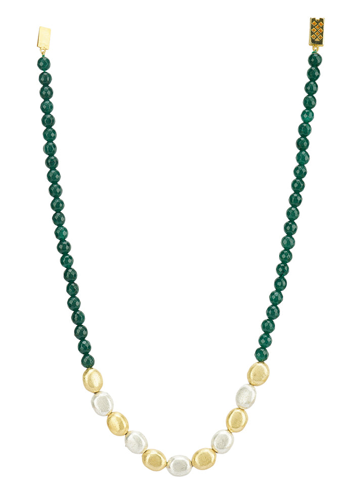 Handcrafted Green Beads Brass Necklace - Indian Silk House Agencies