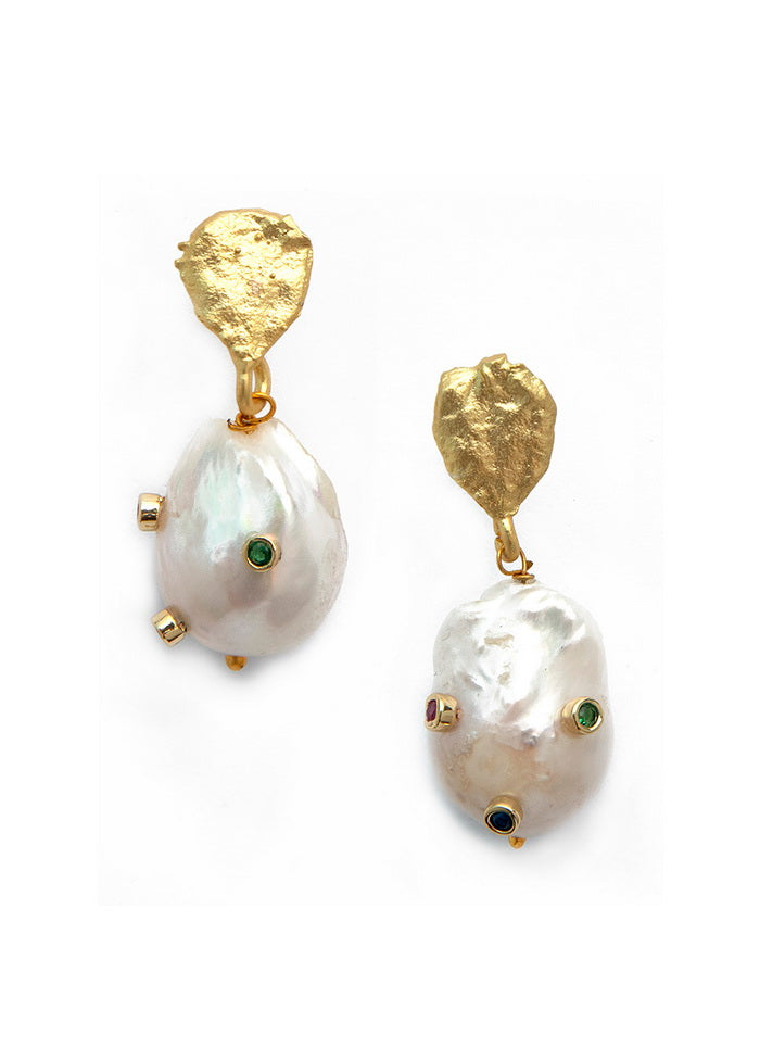 Pearl Style Matte Gold Brass Earrings - Indian Silk House Agencies